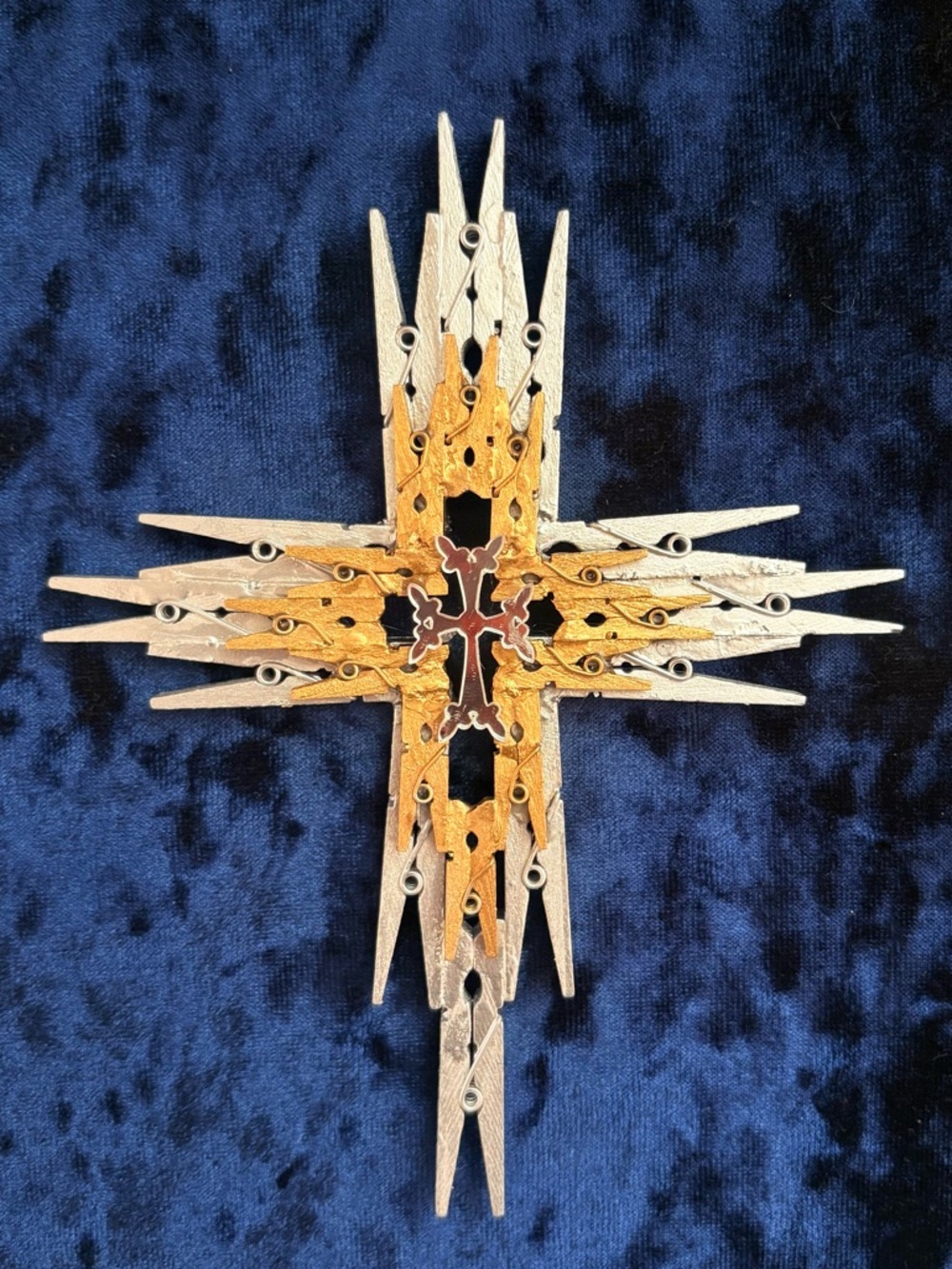 Handmade Decorative Cross Wall Art in Gold and Silver